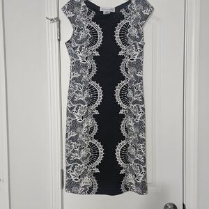 Maggy London Black and White Lace Midi Dress